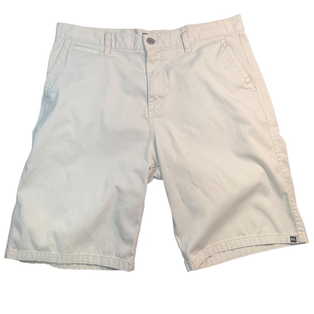 Quiksilver Mens Khaki Chino Shorts Size 34 Beige Flat Front Casual Skate Surf